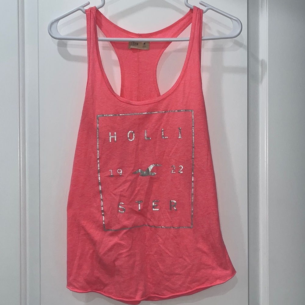 Hollister Neon Coral and Silver color Tank in Size M